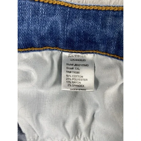 Judy Blue Women's Jeans 1XL Distressed Straight Fit Blue Raw Hem High Rise - Picture 6 of 9